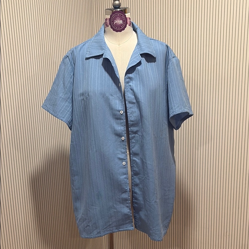 Blue Short Sleeve Button-Up Shirt